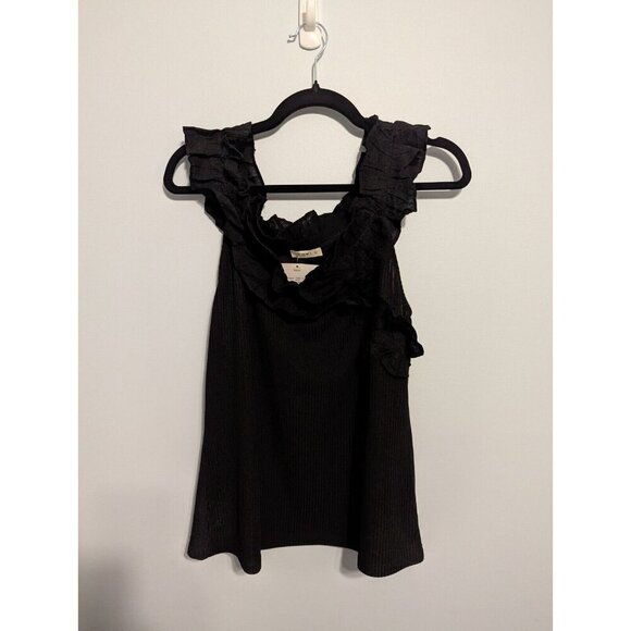 NWT Ribbed ruffle sleeveless black large tank top dressy blouse - Picture 4 of 6